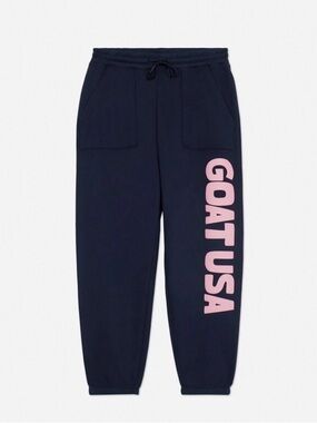 GOAT USA LOGO CINCH JOGGER NAVY PINK DRAWSTRING SWEATPANTS WOMENS SZ SMALL
